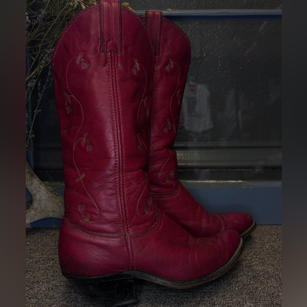 Red Embroidered Leather Boots
